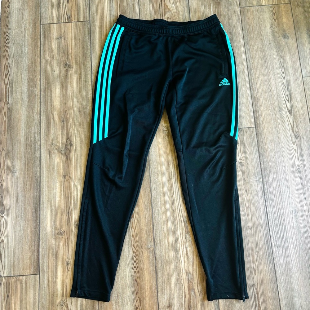 Adidas Women’s Tapered Black Track & Soccer Sweatpants with Blue Stripes Size M - Picture 2 of 7
